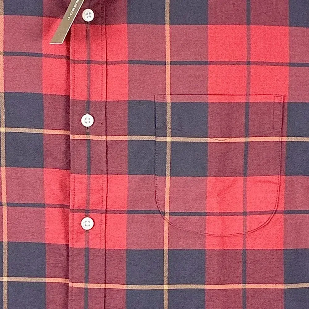 J.Crew Shirt Mens L Red Black Plaid Broken In Oxford Preppy Lumberjack Slim Fit